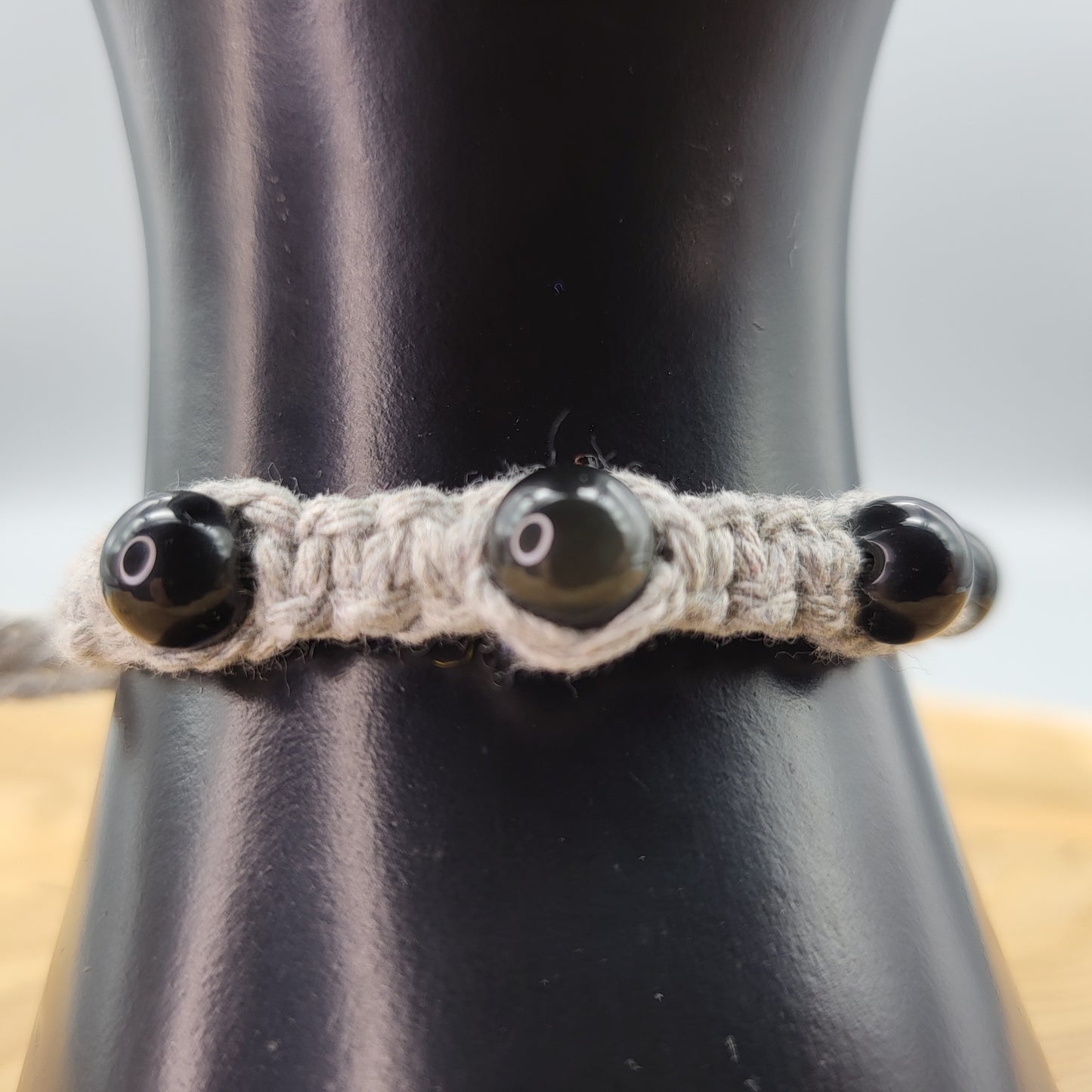 BRACELET MACRAMÉ EN PIERRE OBSIDIENNE NOIRE - AJUSTABLE & MIXTE, UNIQUE & ARTISANAL