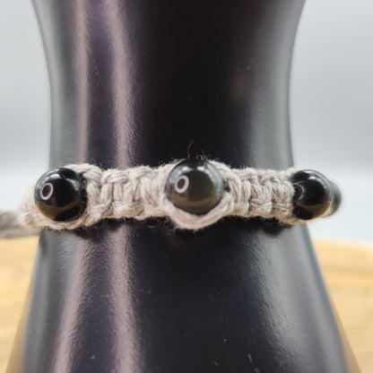 BRACELET MACRAMÉ EN PIERRE OBSIDIENNE NOIRE - AJUSTABLE & MIXTE, UNIQUE & ARTISANAL