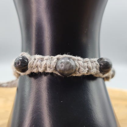 BRACELET MACRAMÉ EN PIERRE DE LABRADORITE GRISE - AJUSTABLE & MIXTE, UNIQUE & ARTISANAL