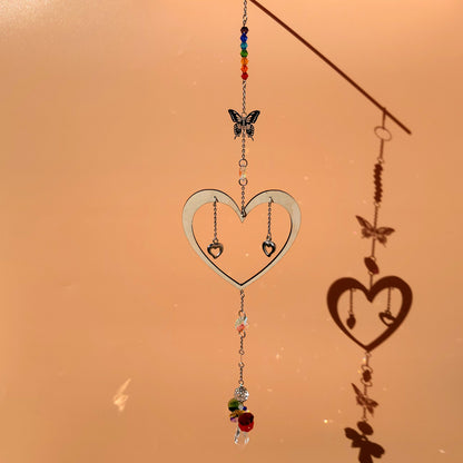 DÉCORATION SUNCATCHER 7 CHAKRAS + ANGE & PAPILLONS + COEUR EN  BOIS - ATTRAPE SOLEIL UNIQUE, ARTISANAL & ORIGINAL