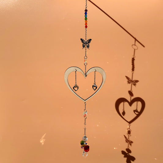 DÉCORATION SUNCATCHER 7 CHAKRAS + ANGE & PAPILLONS + COEUR EN  BOIS - ATTRAPE SOLEIL UNIQUE, ARTISANAL & ORIGINAL