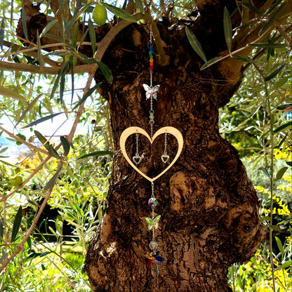 DÉCORATION SUNCATCHER 7 CHAKRAS + ANGE & PAPILLONS + COEUR EN  BOIS - ATTRAPE SOLEIL UNIQUE, ARTISANAL & ORIGINAL