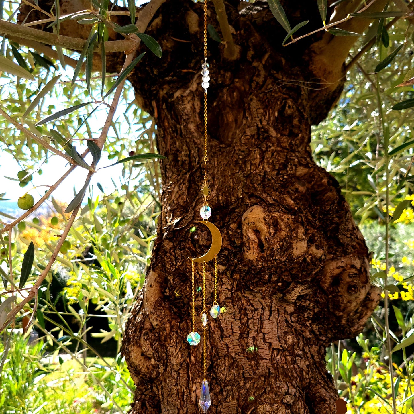 DÉCORATION SUNCATCHER " UNIVERS " avec SOLEIL & LUNE - ATTRAPE SOLEIL UNIQUE, ARTISANAL & ORIGINAL