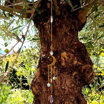 DÉCORATION SUNCATCHER " UNIVERS " avec SOLEIL & LUNE - ATTRAPE SOLEIL UNIQUE, ARTISANAL & ORIGINAL