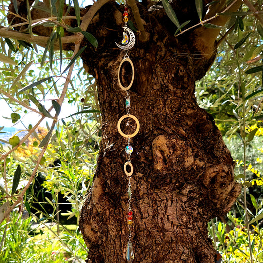 DÉCORATION SUNCATCHER " UNIVERS " avec SOLEIL & LUNE - ATTRAPE SOLEIL UNIQUE, ARTISANAL & ORIGINAL