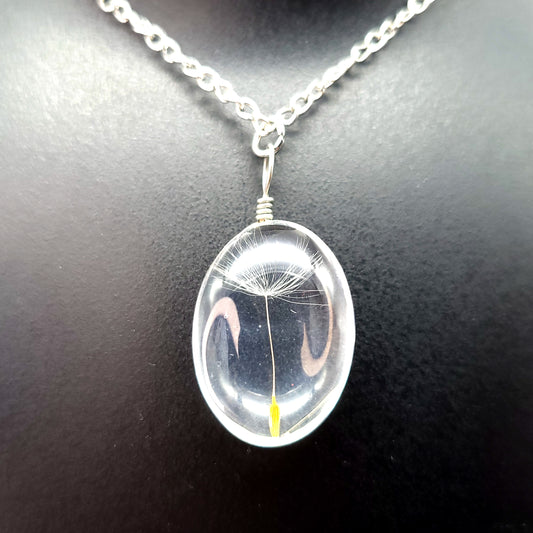 COLLIERS + PENDENTIF VRAIES GRAINES DE PISSENLITS SOUS VERRE - UNIQUES, ORIGINAUX & ARTISANAUX