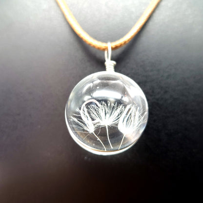 COLLIERS + PENDENTIF VRAIES GRAINES DE PISSENLITS SOUS VERRE - UNIQUES, ORIGINAUX & ARTISANAUX