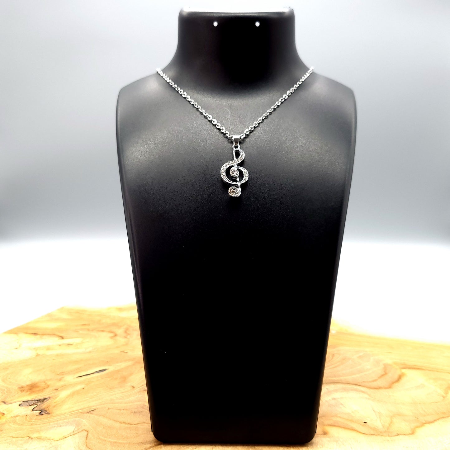 CHAÎNE + PENDENTIF NOTE DE MUSIQUE CLÉ DE SOL + STRASS - BIJOU FANTAISIE