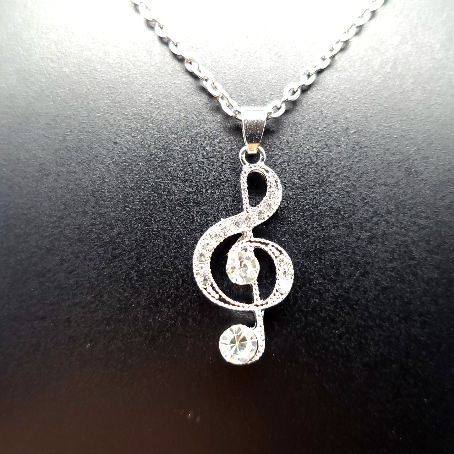 CHAÎNE + PENDENTIF NOTE DE MUSIQUE CLÉ DE SOL + STRASS - BIJOU FANTAISIE