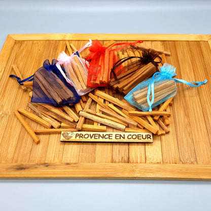 LOT BÂTONNETS de PALO SANTO BOIS SACRÉ + SAC en ORGANZA OFFERT - ENCENS NATUREL