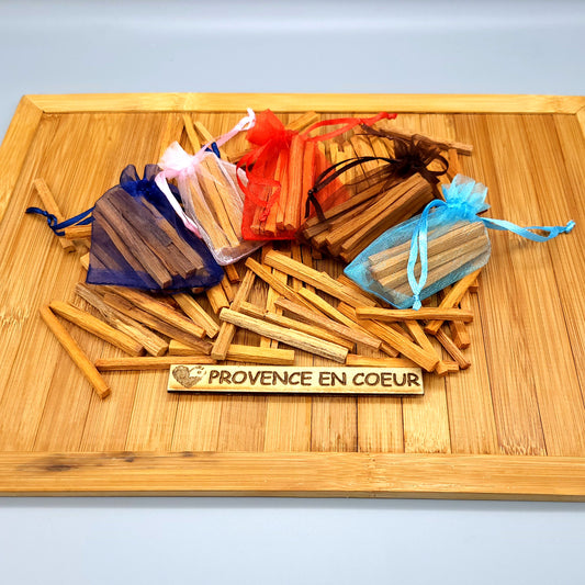 LOT BÂTONNETS de PALO SANTO BOIS SACRÉ + SAC en ORGANZA OFFERT - ENCENS NATUREL