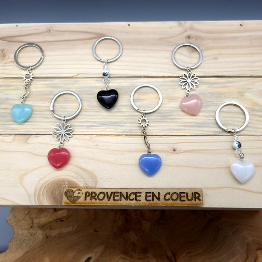 PORTE-CLÉS CŒURS AVEC DIFFÉRENTES PIERRES - BIJOUX FANTAISIES ARTISANAUX & UNIQUES