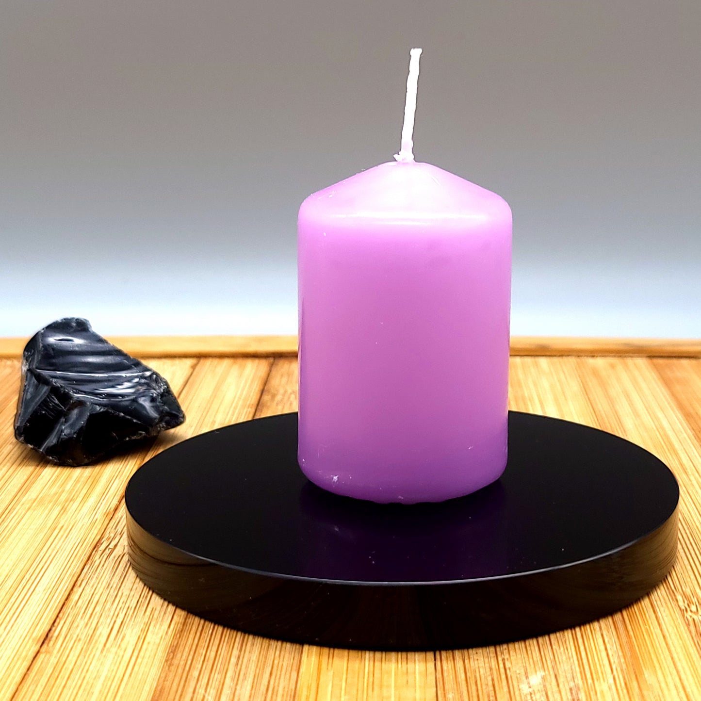 DISQUE MIROIR ROND en PIERRE OBSIDIENNE NOIRE + SUPPORT – ORIGINAL, UNIQUE & ARTISANAL