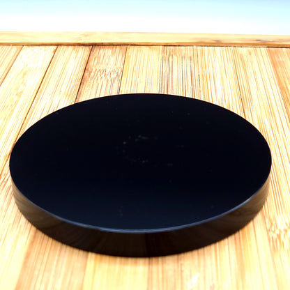 DISQUE MIROIR ROND en PIERRE OBSIDIENNE NOIRE + SUPPORT – ORIGINAL, UNIQUE & ARTISANAL