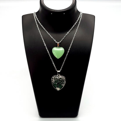 COLLIERS + PENDENTIFS COEURS + ARBRES DE VIE EN PIERRE AVENTURINE VERTE - BIJOUX ARTISANAUX, UNIQUES & ORIGINAUX