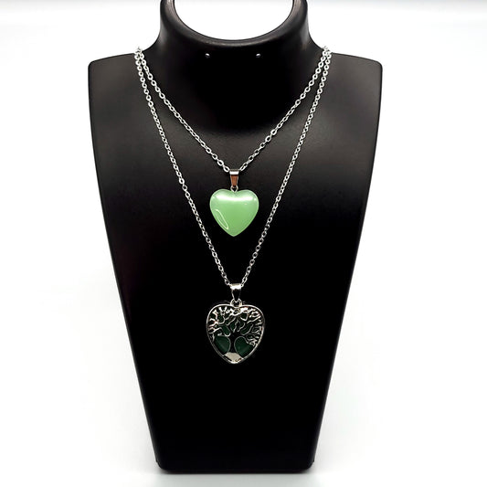 COLLIERS + PENDENTIFS COEURS + ARBRES DE VIE EN PIERRE AVENTURINE VERTE - BIJOUX ARTISANAUX, UNIQUES & ORIGINAUX