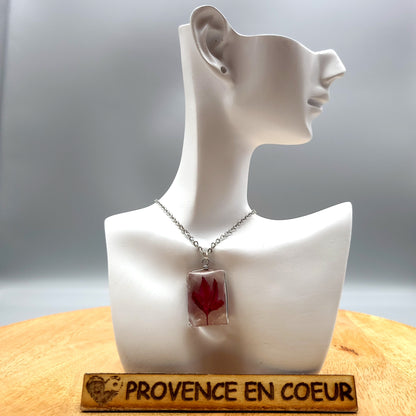 DIVERS COLLIERS + PENDENTIFS DE VRAIES FEUILLES D' ÉRABLES DU JAPON (acer) SOUS VERRE - UNIQUES, ORIGINAUX & ARTISANAUXENDENTIF