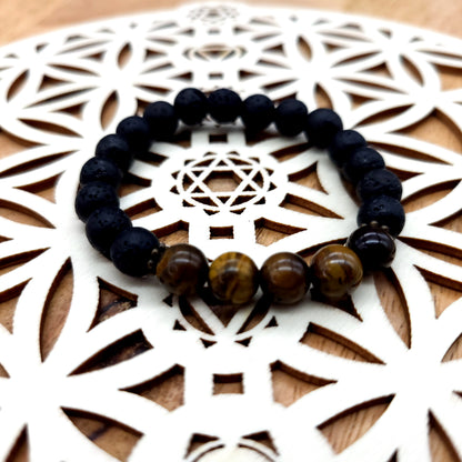 BRACELETS À ÉLASTIQUES EN PIERRES DE LAVE + OEIL DU TIGRE - 2 TAILLES AU CHOIX - BIJOUX ARTISANAUX, UNIQUES & ORIGINAUX