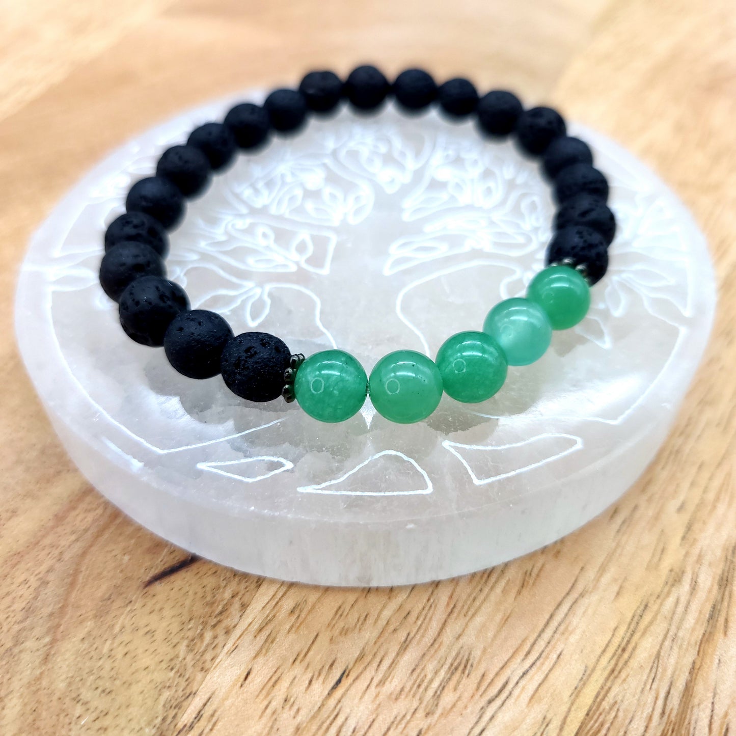 BRACELETS À ÉLASTIQUES EN PIERRES DE LAVE + AVENTURINE VERTE - 2 TAILLES AU CHOIX - BIJOUX ARTISANAUX, UNIQUES & ORIGINAUX