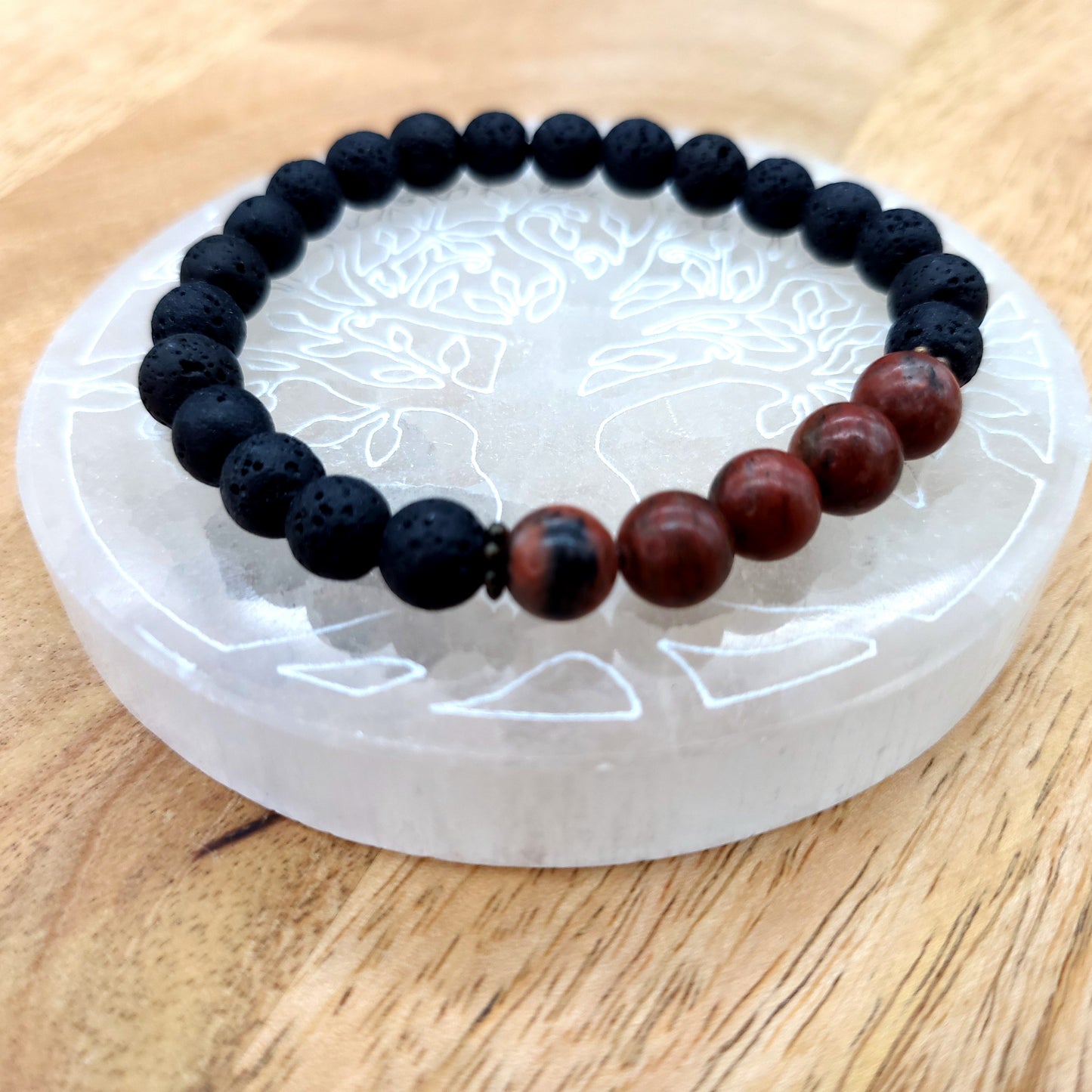 BRACELETS À ÉLASTIQUES EN PIERRES DE LAVE + JASPE ROUGE - 2 TAILLES AU CHOIX - BIJOUX ARTISANAUX, UNIQUES & ORIGINAUX