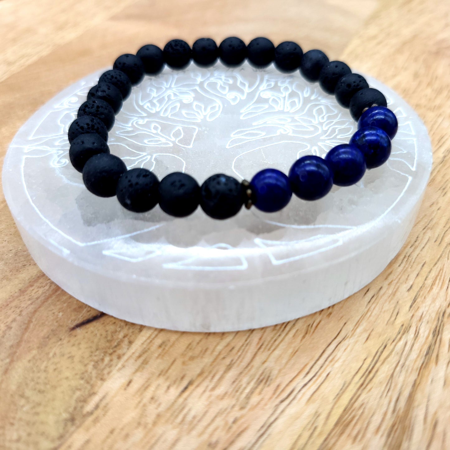 BRACELETS À ÉLASTIQUES EN PIERRES DE LAVE + LAPIS LAZULI - 2 TAILLES AU CHOIX - BIJOUX ARTISANAUX, UNIQUES & ORIGINAUX