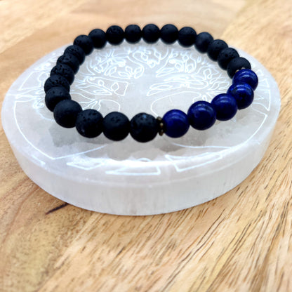 BRACELETS À ÉLASTIQUES EN PIERRES DE LAVE + LAPIS LAZULI - 2 TAILLES AU CHOIX - BIJOUX ARTISANAUX, UNIQUES & ORIGINAUX