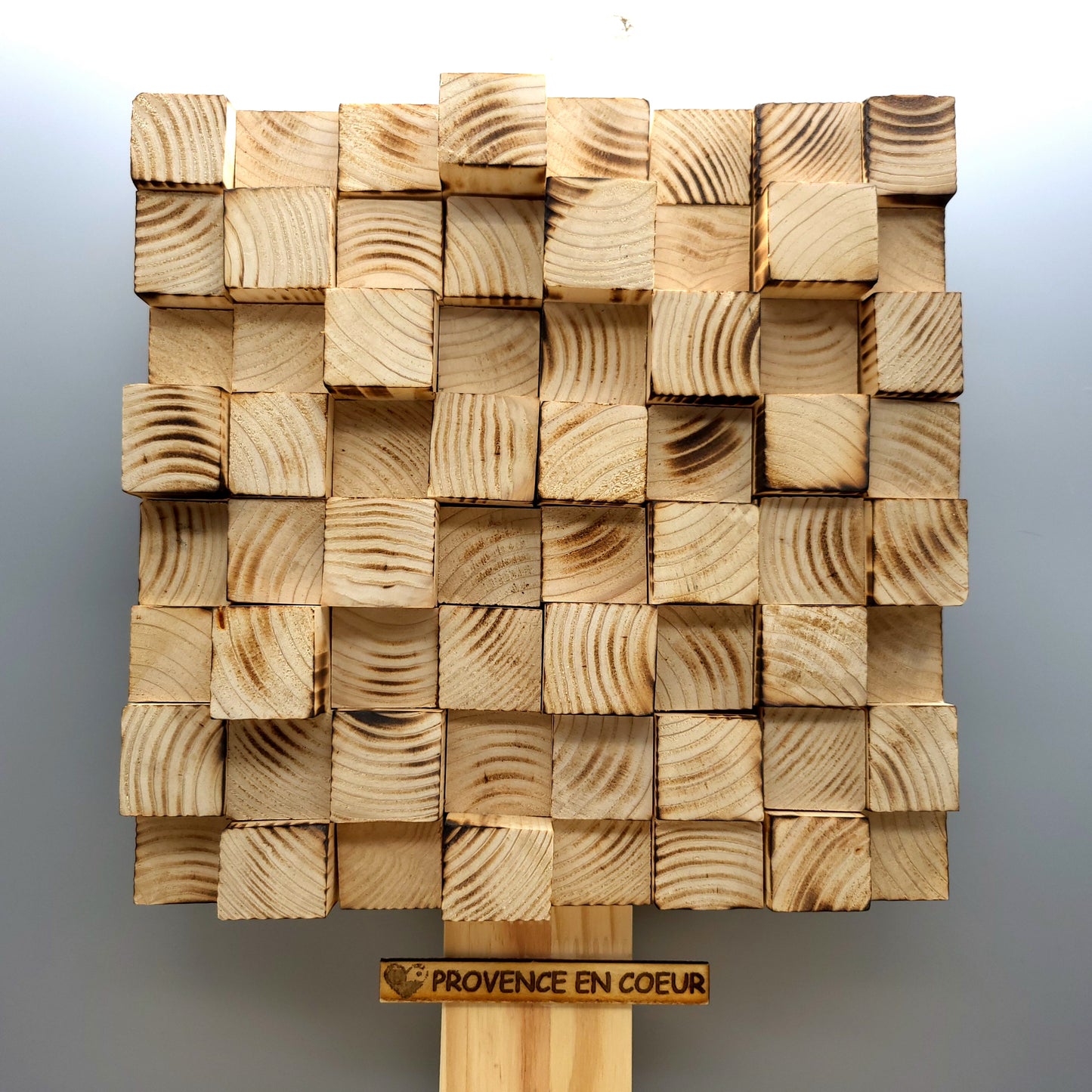 TABLEAU EN PUZZLES CUBES EN 3D EN BOIS EFFET BRULÉ N°1 - DÉCORATION ARTISANALE, ORIGINALE & UNIQUE