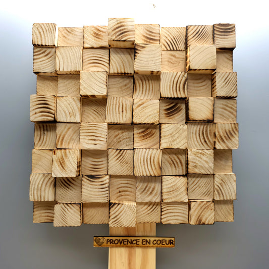 TABLEAU EN PUZZLES CUBES EN 3D EN BOIS EFFET BRULÉ N°1 - DÉCORATION ARTISANALE, ORIGINALE & UNIQUE