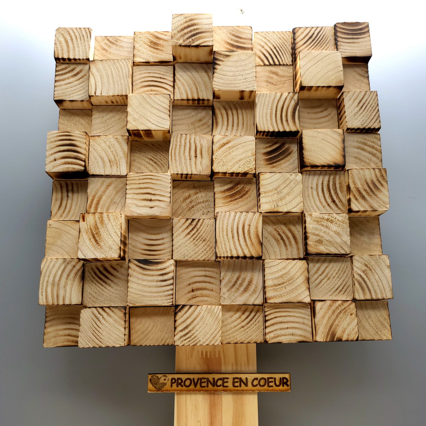 TABLEAU EN PUZZLES CUBES EN 3D EN BOIS EFFET BRULÉ N°1 - DÉCORATION ARTISANALE, ORIGINALE & UNIQUE