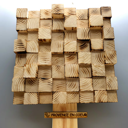 TABLEAU EN PUZZLES CUBES EN 3D EN BOIS EFFET BRULÉ N°1 - DÉCORATION ARTISANALE, ORIGINALE & UNIQUE