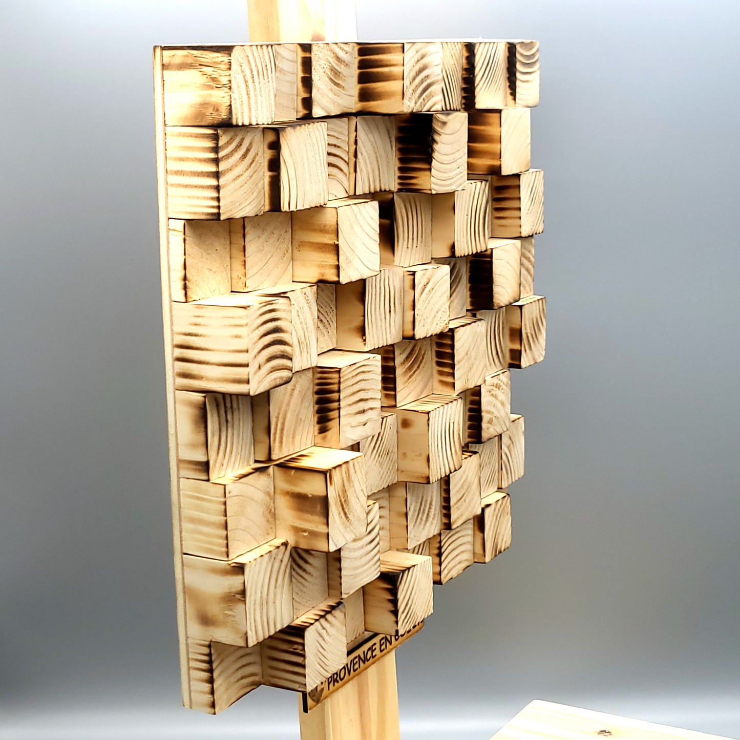TABLEAU EN PUZZLES CUBES EN 3D EN BOIS EFFET BRULÉ N°1 - DÉCORATION ARTISANALE, ORIGINALE & UNIQUE
