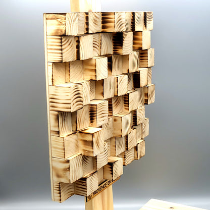 TABLEAU EN PUZZLES CUBES EN 3D EN BOIS EFFET BRULÉ N°1 - DÉCORATION ARTISANALE, ORIGINALE & UNIQUE