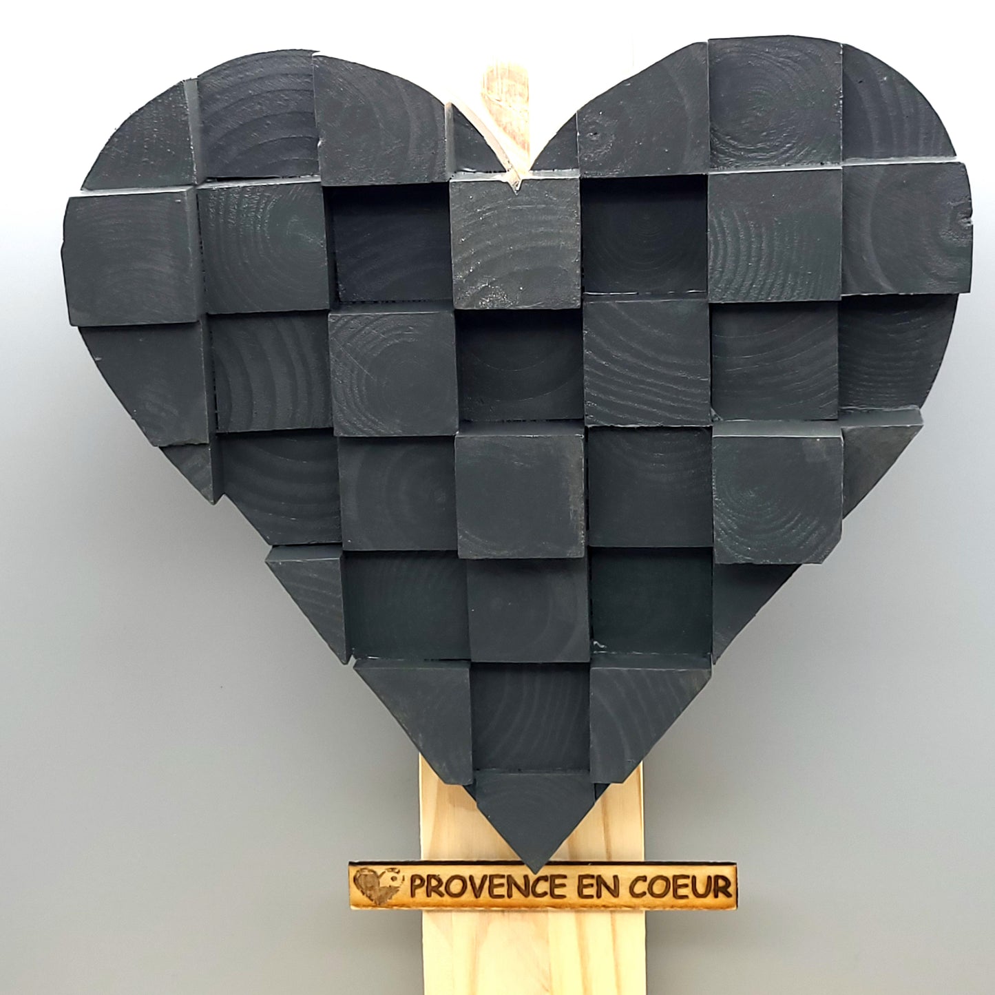 TABLEAU COEUR EN PUZZLES CUBES EN 3D EN BOIS PEINT EN GRIS N°2 - DÉCORATION ARTISANALE, ORIGINALE & UNIQUE