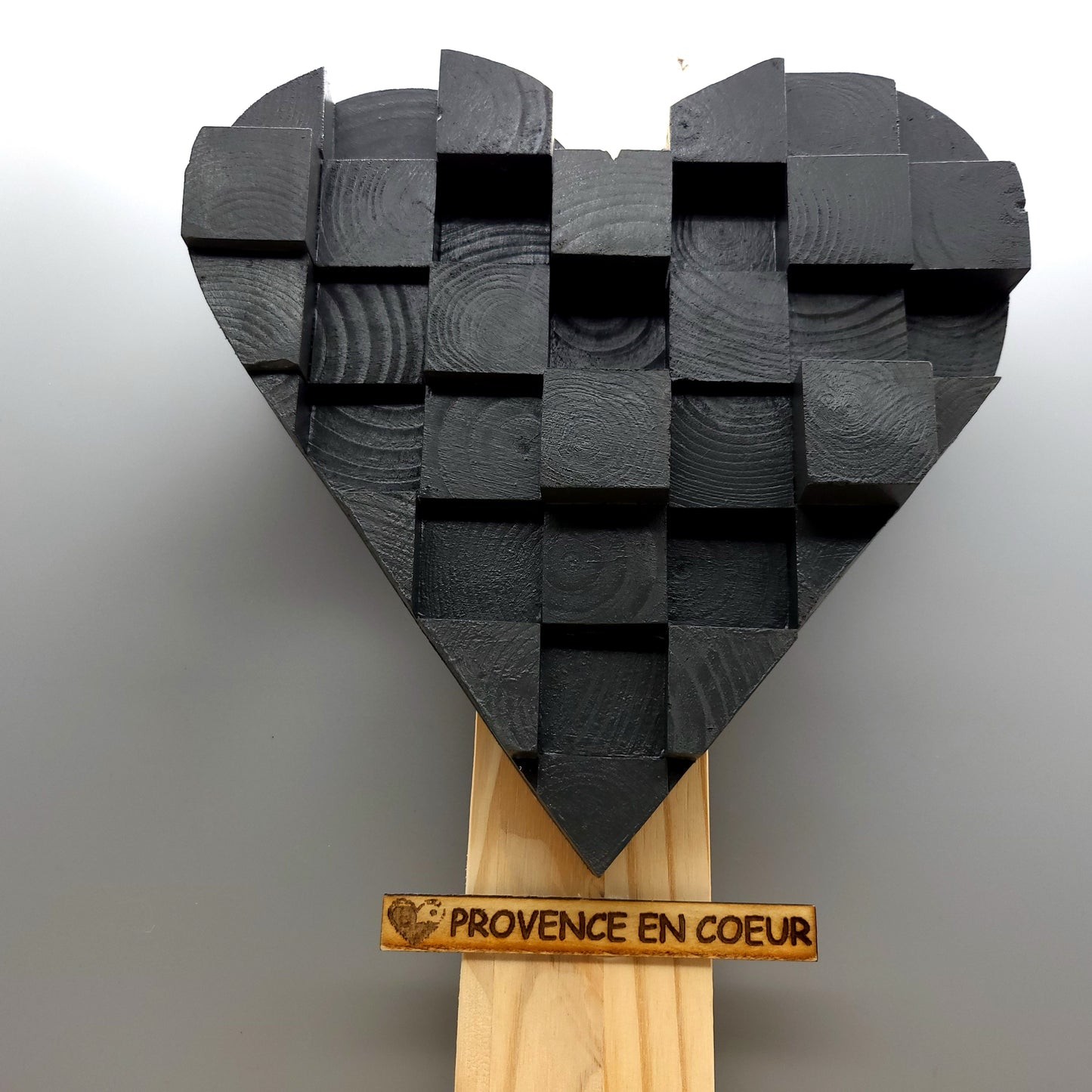 TABLEAU COEUR EN PUZZLES CUBES EN 3D EN BOIS PEINT EN GRIS N°2 - DÉCORATION ARTISANALE, ORIGINALE & UNIQUE