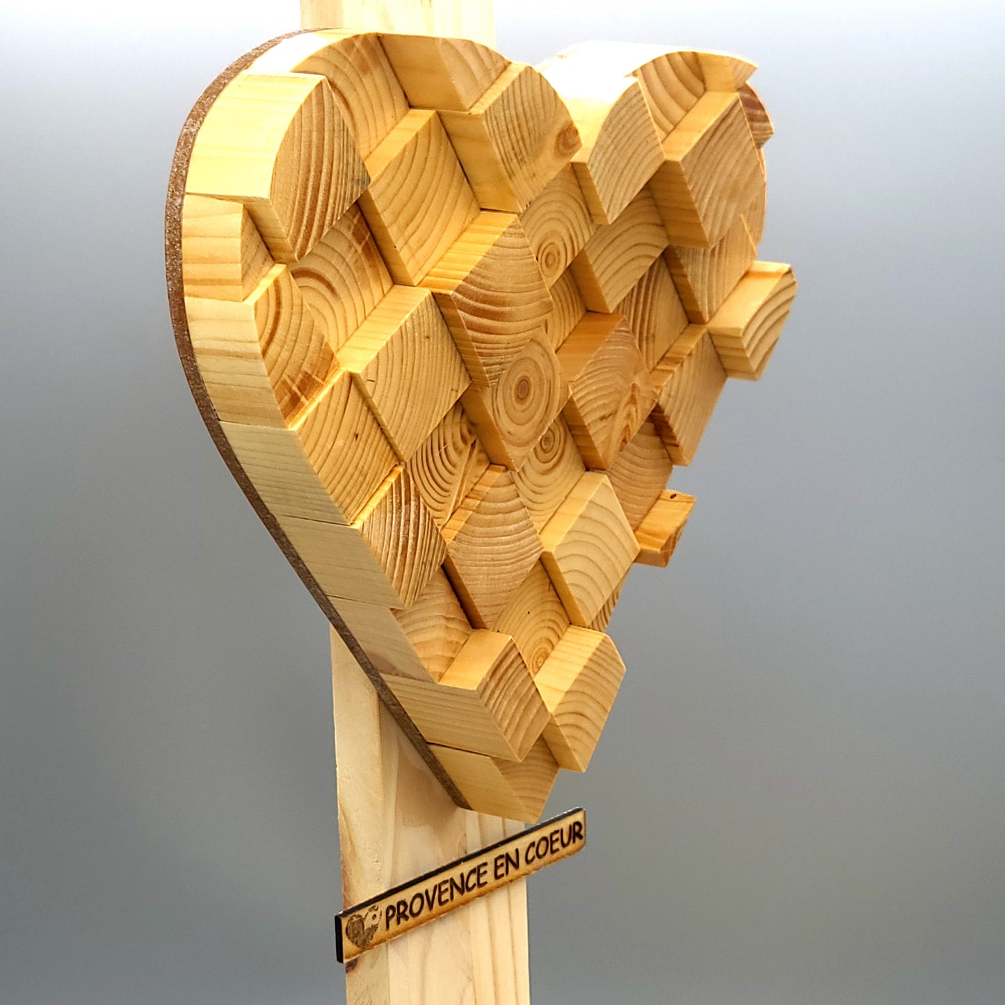 TABLEAU COEUR EN PUZZLES CUBES EN 3D EN BOIS VERNIS N°3 - DÉCORATION ARTISANALE, ORIGINALE & UNIQUE
