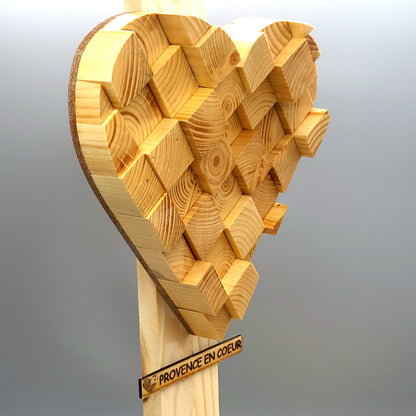 TABLEAU COEUR EN PUZZLES CUBES EN 3D EN BOIS VERNIS N°3 - DÉCORATION ARTISANALE, ORIGINALE & UNIQUE