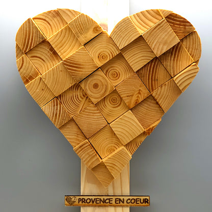 TABLEAU COEUR EN PUZZLES CUBES EN 3D EN BOIS VERNIS N°3 - DÉCORATION ARTISANALE, ORIGINALE & UNIQUE