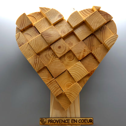 TABLEAU COEUR EN PUZZLES CUBES EN 3D EN BOIS VERNIS N°3 - DÉCORATION ARTISANALE, ORIGINALE & UNIQUE