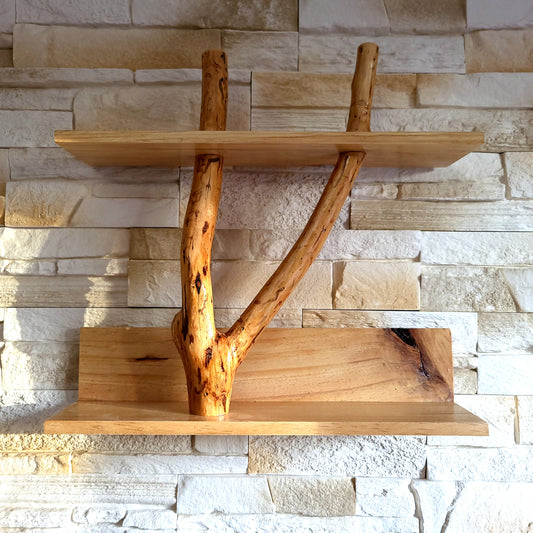 ÉTAGÈRE TROMPE L'OEIL AVEC TRONC EN BOIS DE CADE + 2 TABLETTES - MODÈLE ÉCOLO, ARTISANAL, ORIGINAL & UNIQUE