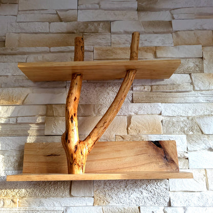 ÉTAGÈRE TROMPE L'OEIL AVEC TRONC EN BOIS DE CADE + 2 TABLETTES - MODÈLE ÉCOLO, ARTISANAL, ORIGINAL & UNIQUE