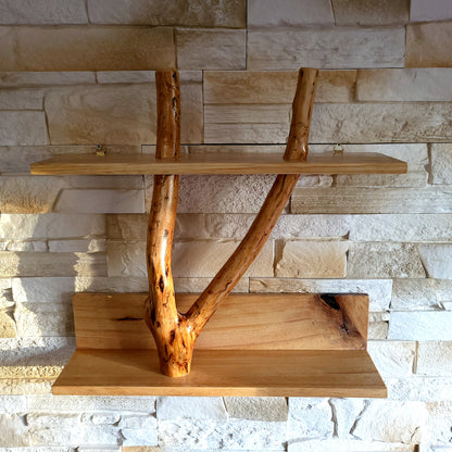 ÉTAGÈRE TROMPE L'OEIL AVEC TRONC EN BOIS DE CADE + 2 TABLETTES - MODÈLE ÉCOLO, ARTISANAL, ORIGINAL & UNIQUE