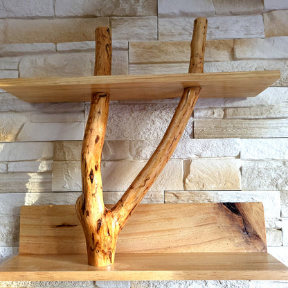 ÉTAGÈRE TROMPE L'OEIL AVEC TRONC EN BOIS DE CADE + 2 TABLETTES - MODÈLE ÉCOLO, ARTISANAL, ORIGINAL & UNIQUE