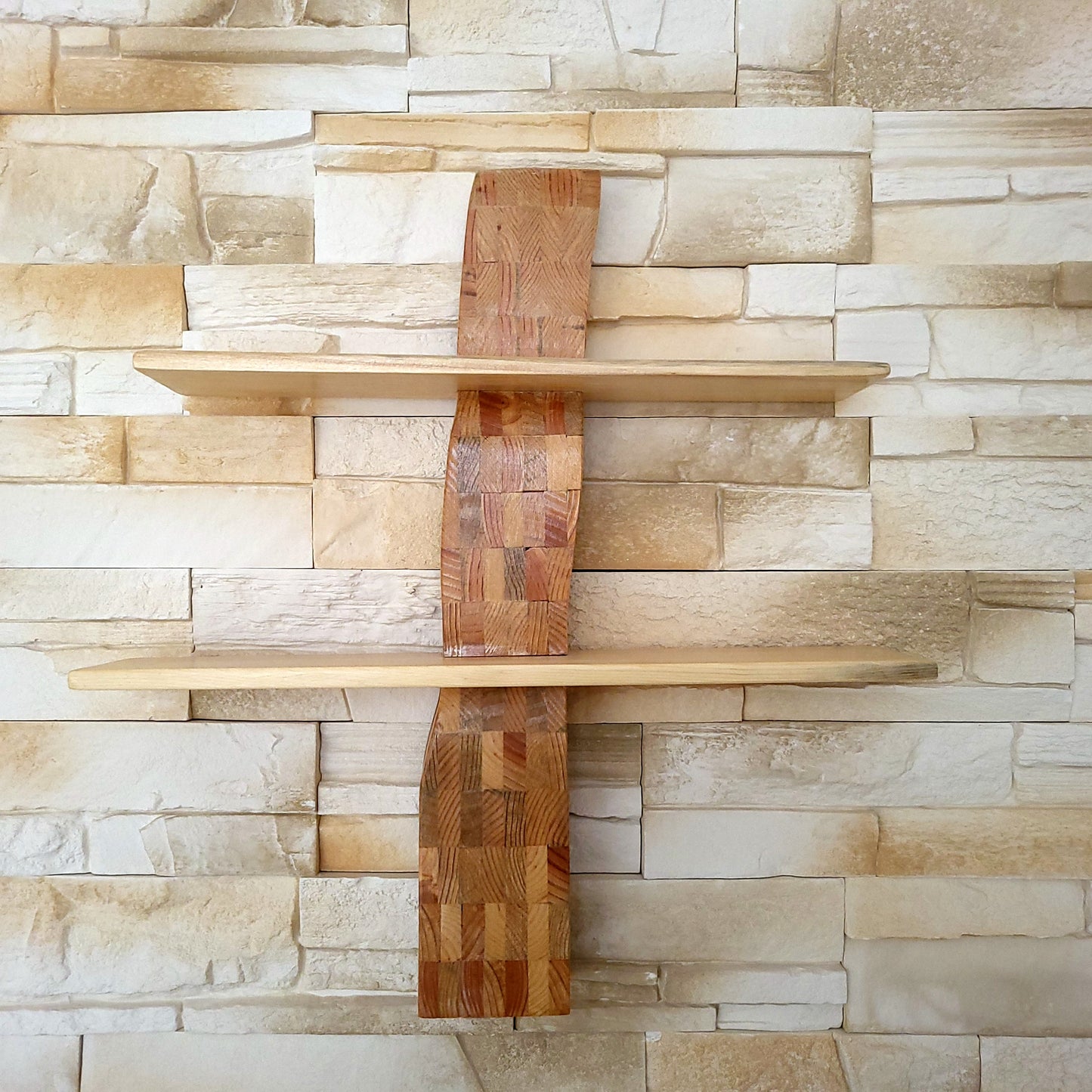 ÉTAGÈRE PUZZLE EN BOIS  + 2 TABLETTES EN PIN - MODÈLE ÉCOLO, ARTISANAL, ORIGINAL & UNIQUE