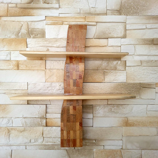 ÉTAGÈRE PUZZLE EN BOIS  + 2 TABLETTES EN PIN - MODÈLE ÉCOLO, ARTISANAL, ORIGINAL & UNIQUE