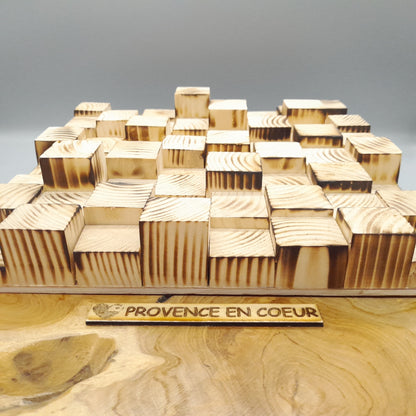 TABLEAU EN PUZZLES CUBES EN 3D EN BOIS EFFET BRULÉ N°1 - DÉCORATION ARTISANALE, ORIGINALE & UNIQUE