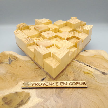 TABLEAU COEUR EN PUZZLES CUBES EN 3D EN BOIS VERNIS N°3 - DÉCORATION ARTISANALE, ORIGINALE & UNIQUE