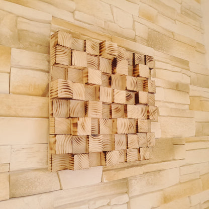 TABLEAU EN PUZZLES CUBES EN 3D EN BOIS EFFET BRULÉ N°1 - DÉCORATION ARTISANALE, ORIGINALE & UNIQUE