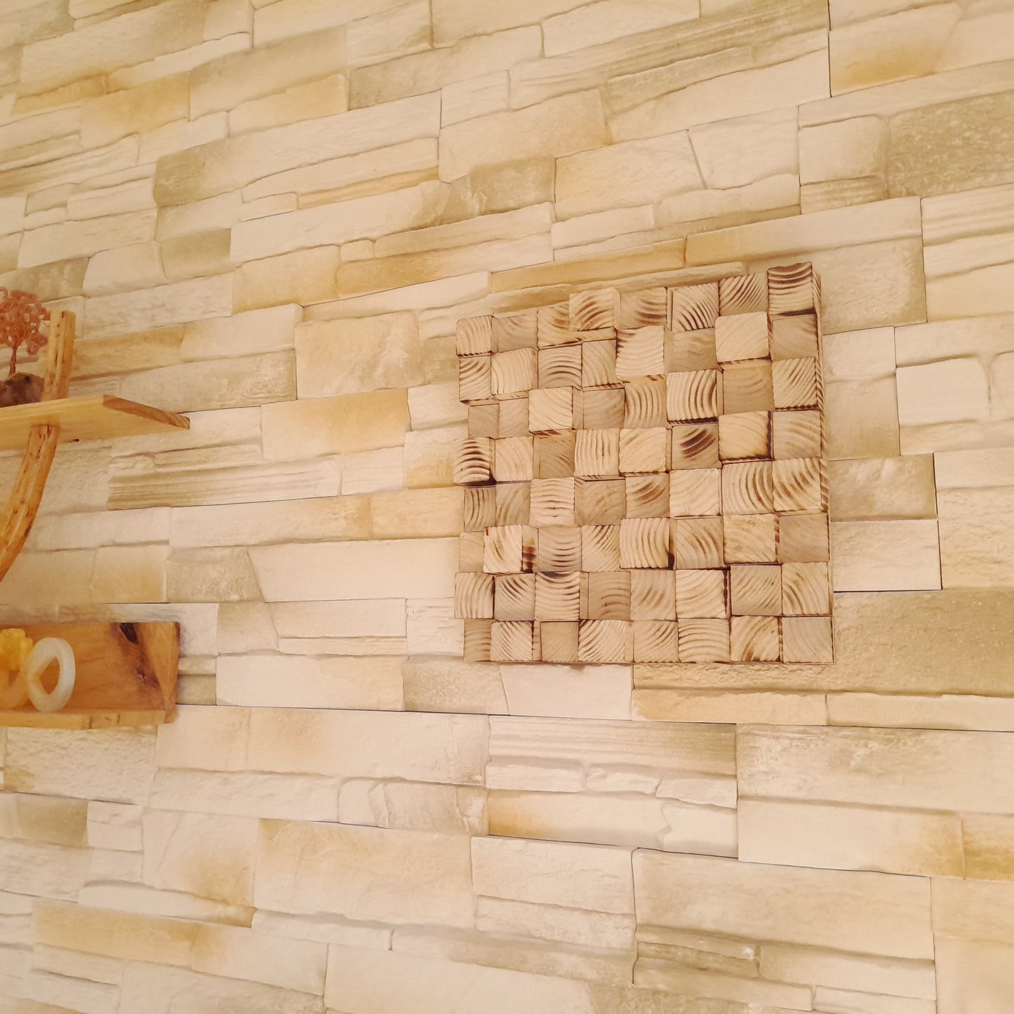 TABLEAU EN PUZZLES CUBES EN 3D EN BOIS EFFET BRULÉ N°1 - DÉCORATION ARTISANALE, ORIGINALE & UNIQUE