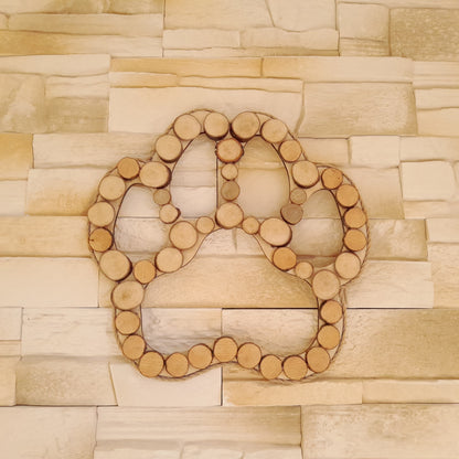 TABLEAU PATTE DE CHIEN / CHAT EN RELIEF EN RONDINS DE BOIS - MODÈLE N°1 - DÉCORATION UNIQUE, ORIGINALE et ARTISANALE