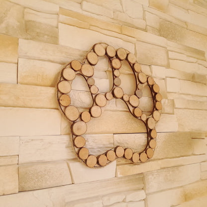 TABLEAU PATTE DE CHIEN / CHAT EN RELIEF EN RONDINS DE BOIS - MODÈLE N°1 - DÉCORATION UNIQUE, ORIGINALE et ARTISANALE